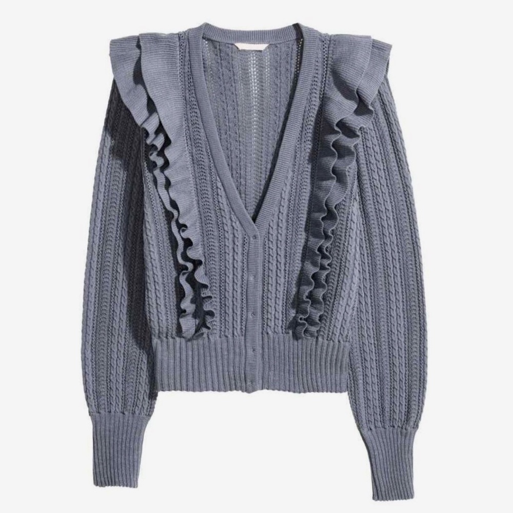 H&M Gray Ruffle V-Neck Button Cardigan - Picture 2 of 8
